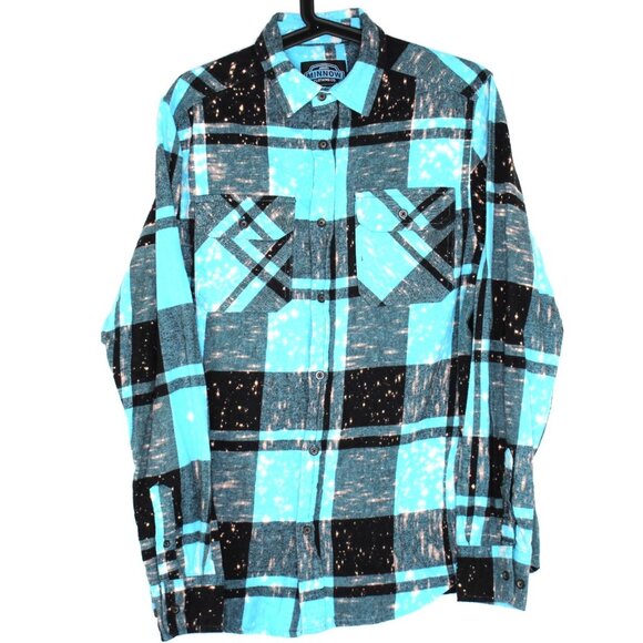 Angry Minnow Mens Medium Boss Lady Pain Splatter Button Up Flannel Shirt Q1069 - Picture 2 of 5